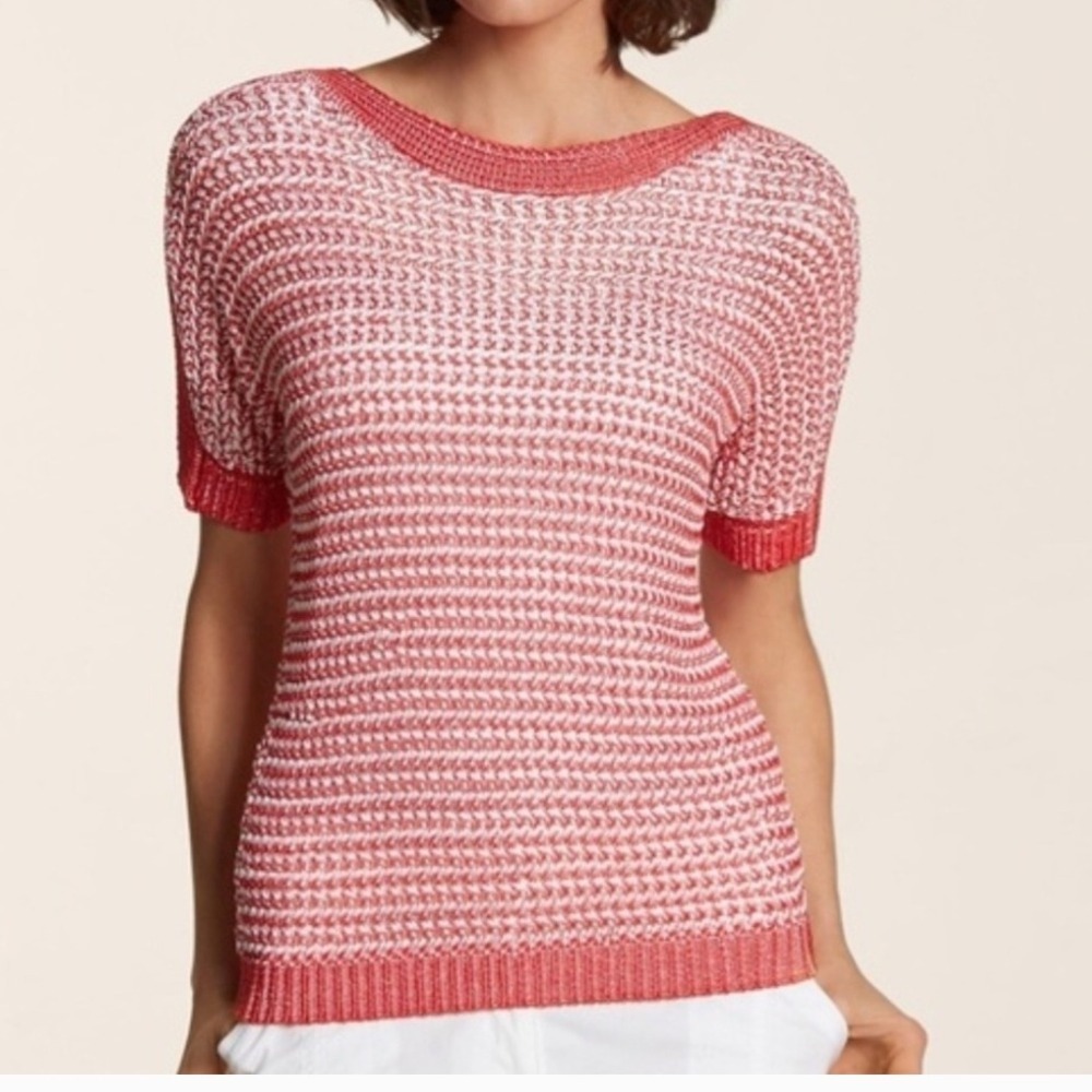 Chico's Knit Pullover Sweater Texture Ronie Watermelon Fizz Short Sleeve Sz 2/L